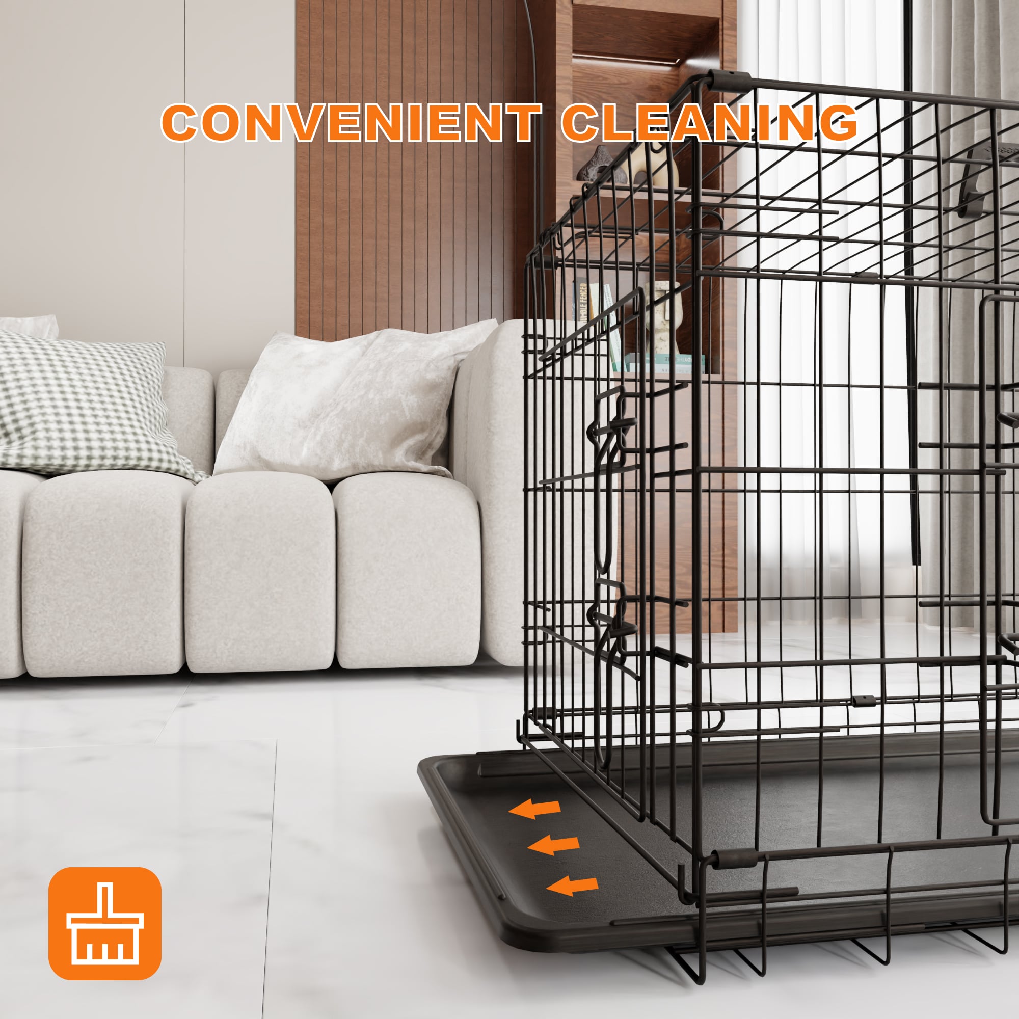 Dog Crate, 36 Inch Medium Dog Cage With Divider And Plastic Leak-Proof Pan Tray, Double Door Folding Metal Wire Cage For Indoor, Outdoor, And Travel, Made In Vietnam_voghion.com